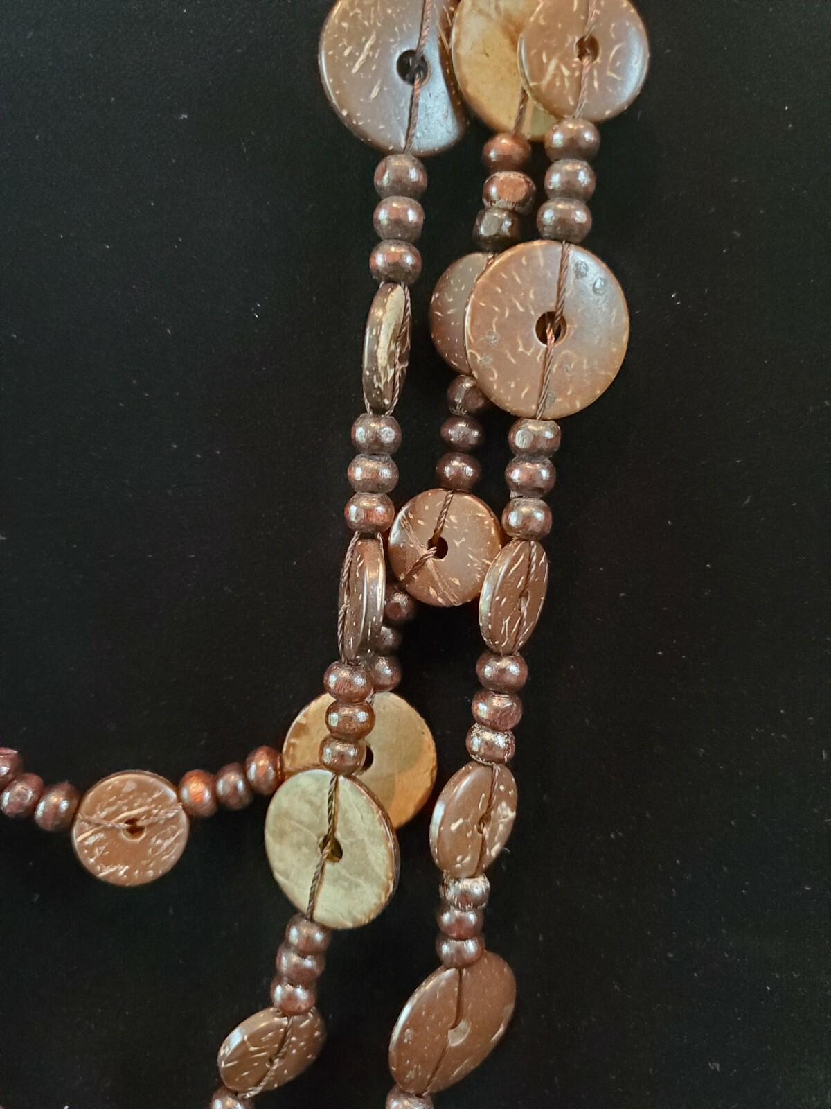 3-Strands Wood & Plastic Disc /Beads Necklace
