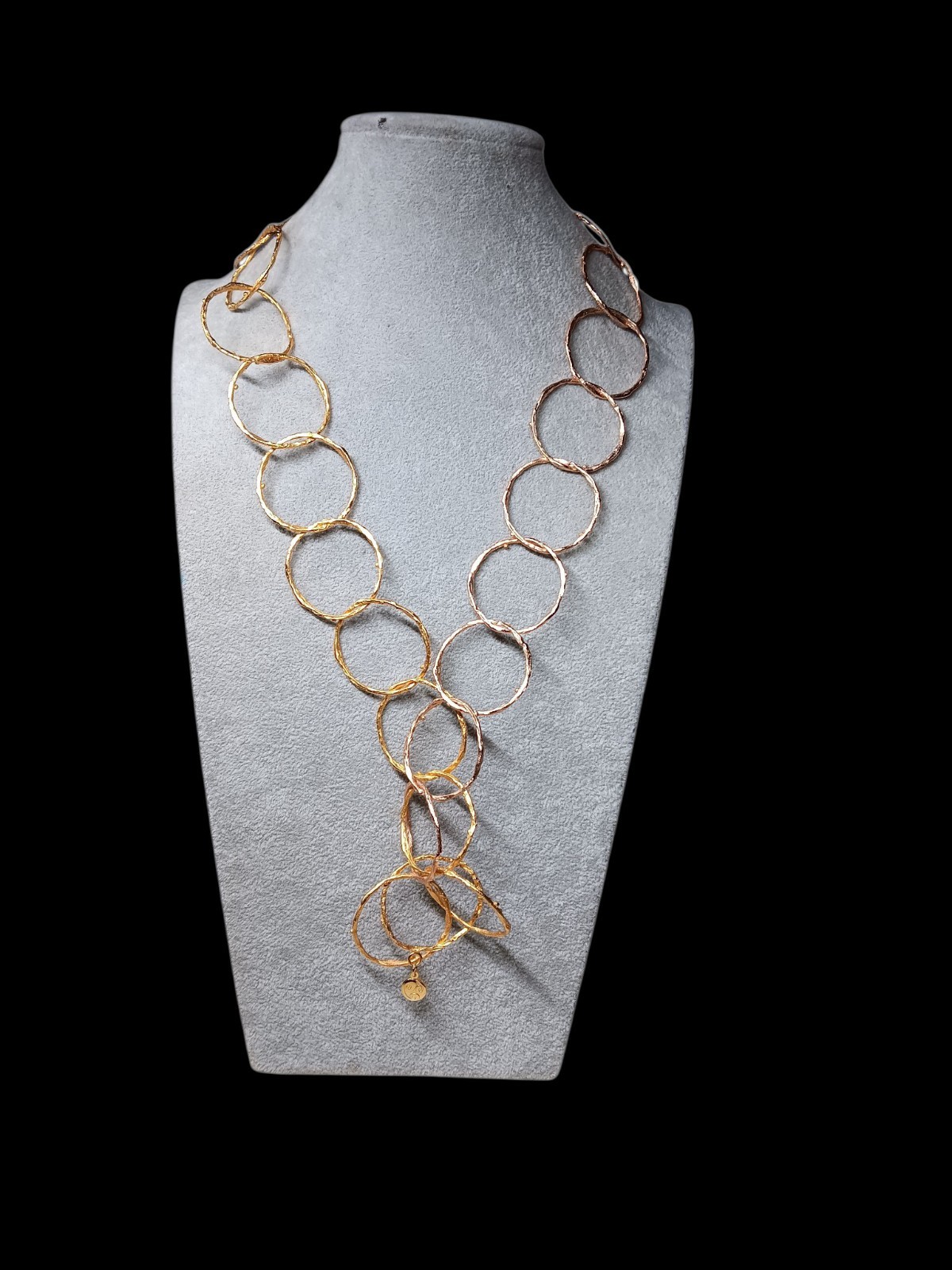 Claudia Jaffe Twisted Circles Necklace Gold Tone 28″