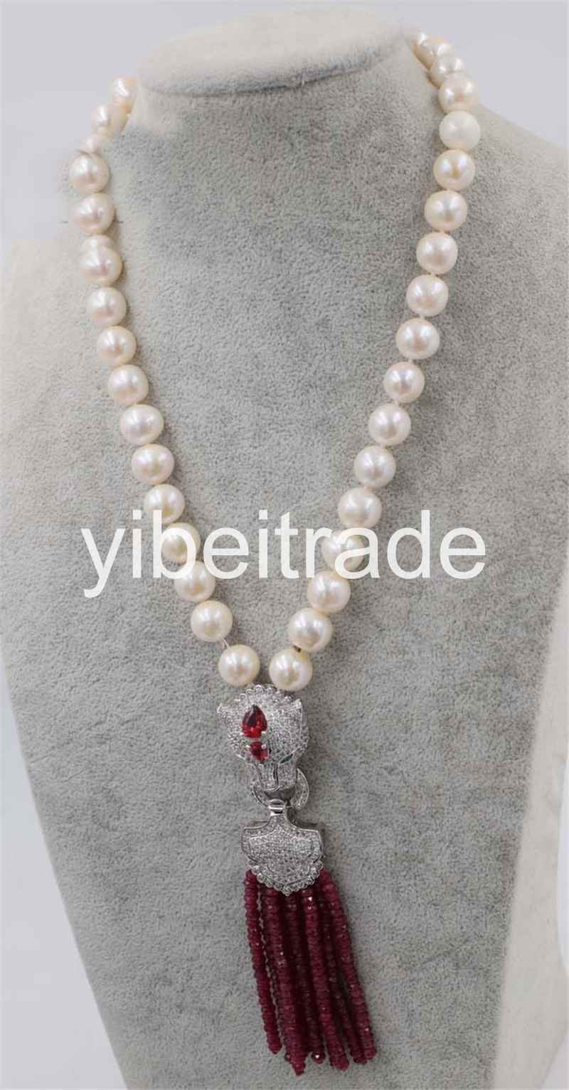 freshwater pearl white near round 10-11mm and red jades ROUNDEL stone leopard