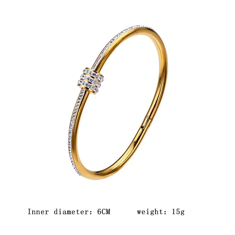 18k Gold Plated Titanium Steel Rhinestone Spinner Cuff Bangle Bracelet Stackable