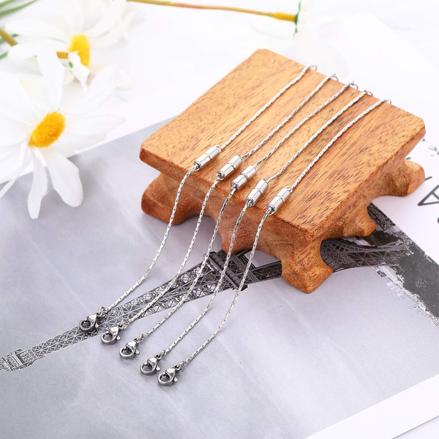 5 Pcs Stainless Steel Necklace Extender Chain Adjustable Silver Necklace Chain E