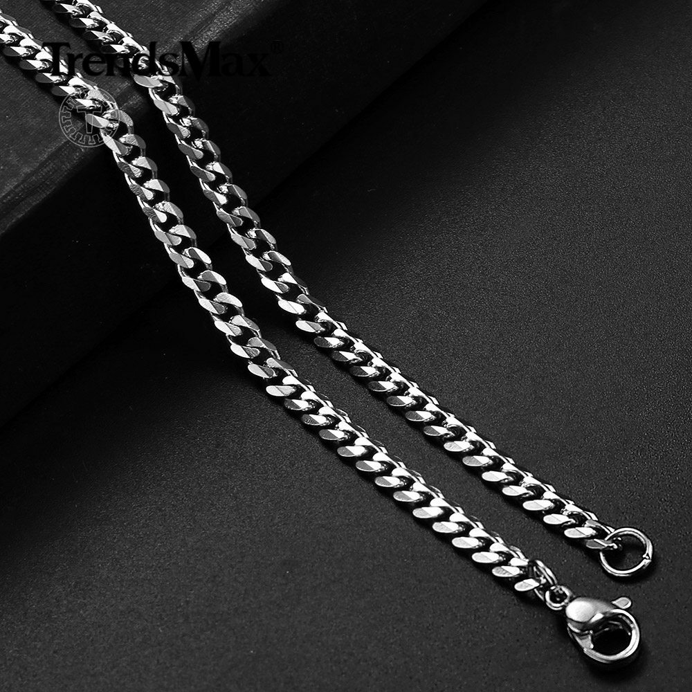 3/5/7mm 7-36″ Silver Stainless Steel Cuban Curb Chain Necklace Bracelet Hot Sale