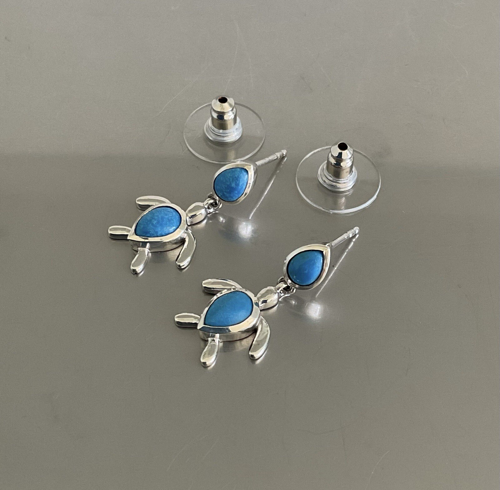 Adorable Natural Ceruleite Turtle Dangle Earrings 2.15 CTW 925 Sterling Silver