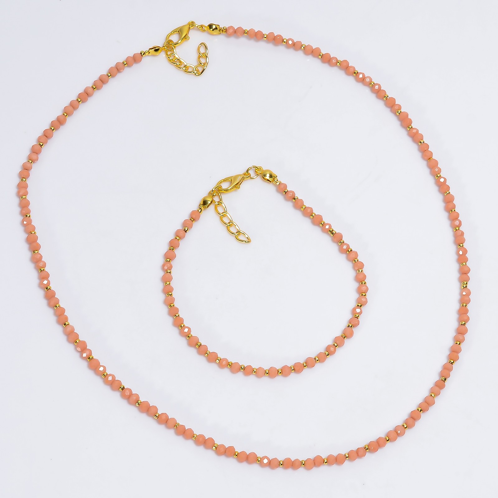 Peach Amazonite Gemstone Round Ethnic Handmade Jewelry Set 7.5-8.5″ 18-19″ H542