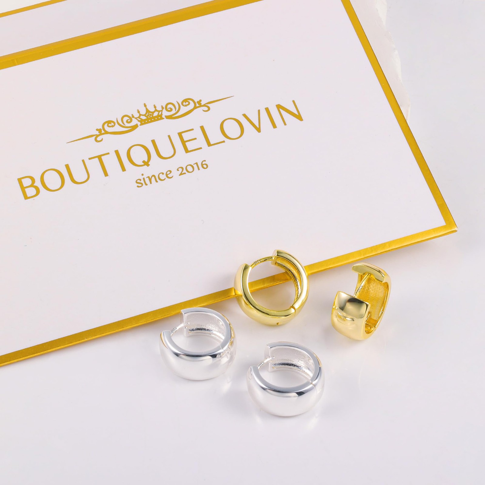 Chunky Hoop Earrings for Women 14k Gold Plated Silver Huggie Hoops Earrings Smal