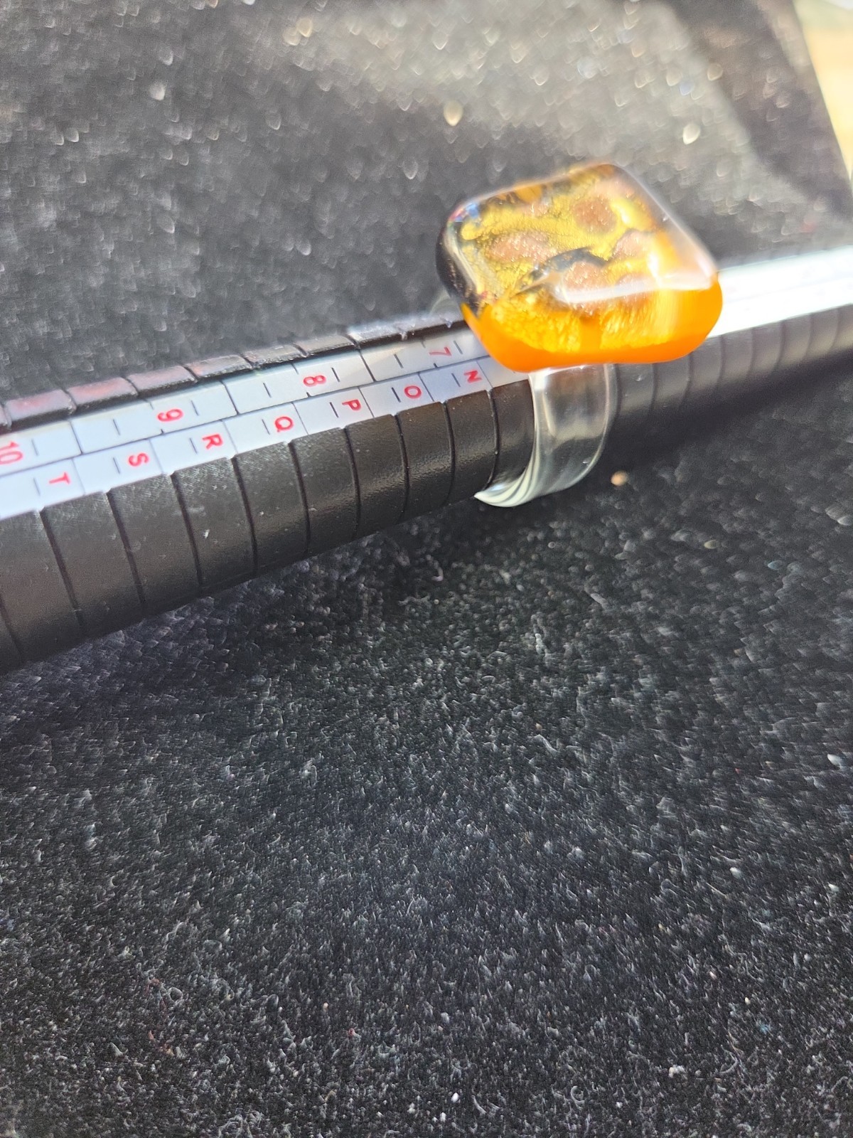 Murano Glass Size 6 and Ring. Clear Glass Band with Gold Flakes