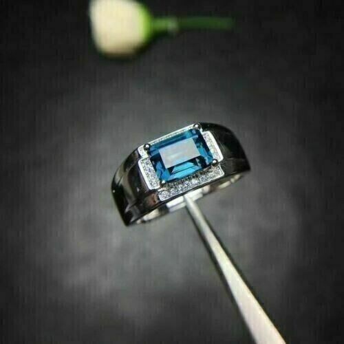 2Ct Emerald Cut Simulated Blue Diamond Women’s Ring 14k White Gold Plated Silver