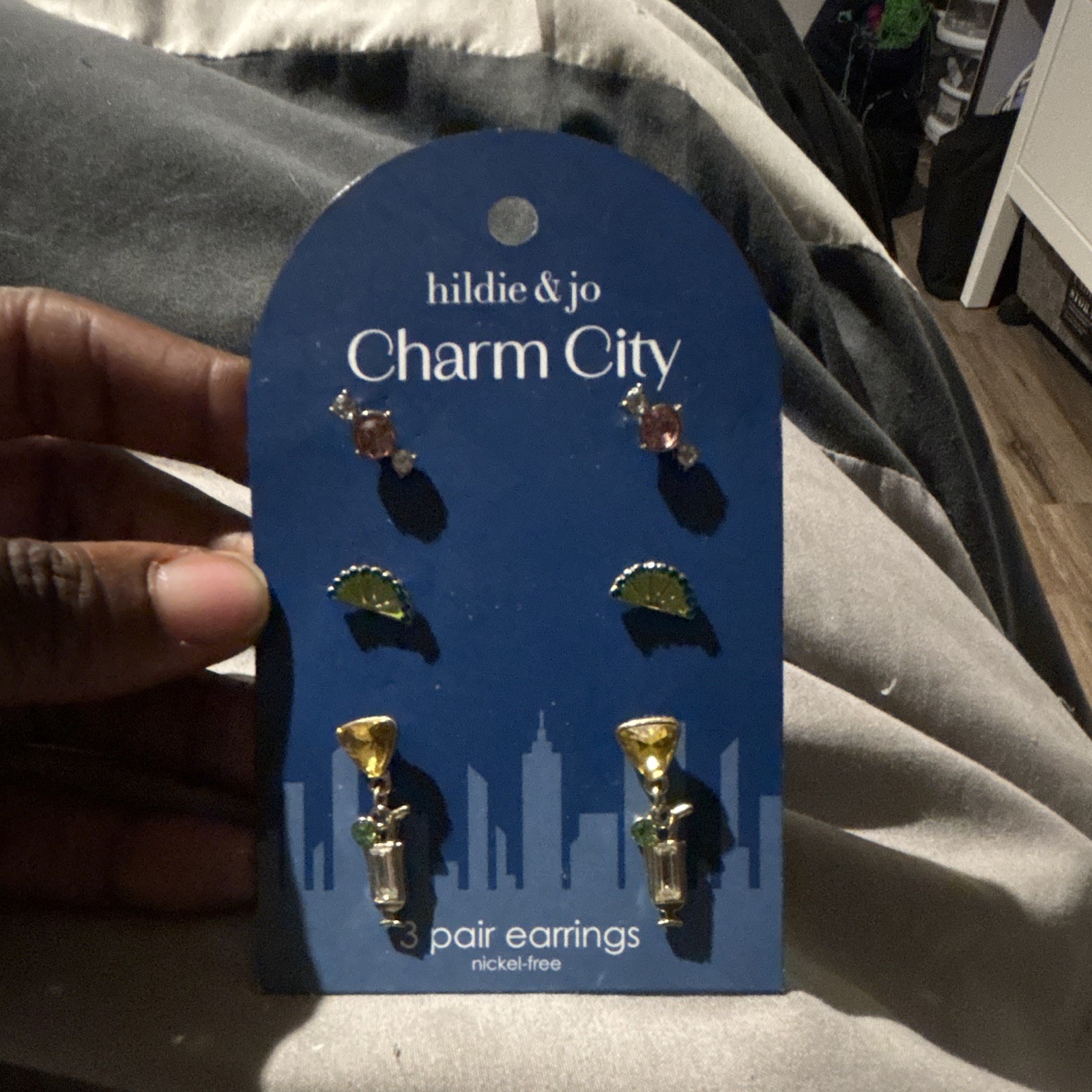 hildie & jo Charm City 3-Pair Nickel-Free Earrings Set Stud & Dangle Cocktail