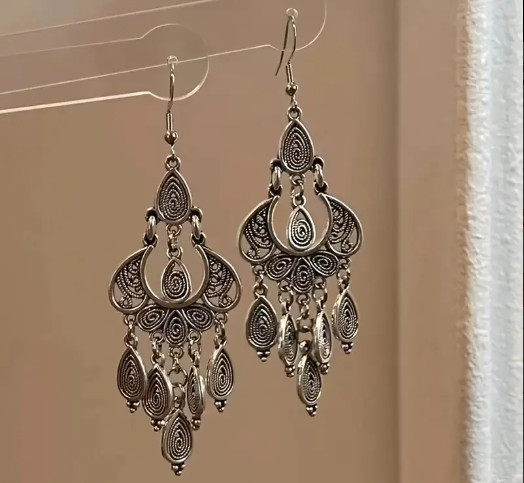 Bronze/Gold Teardrop Dangle Earrings ✨ Swirl Design 3″ Boho India Style Jewelry