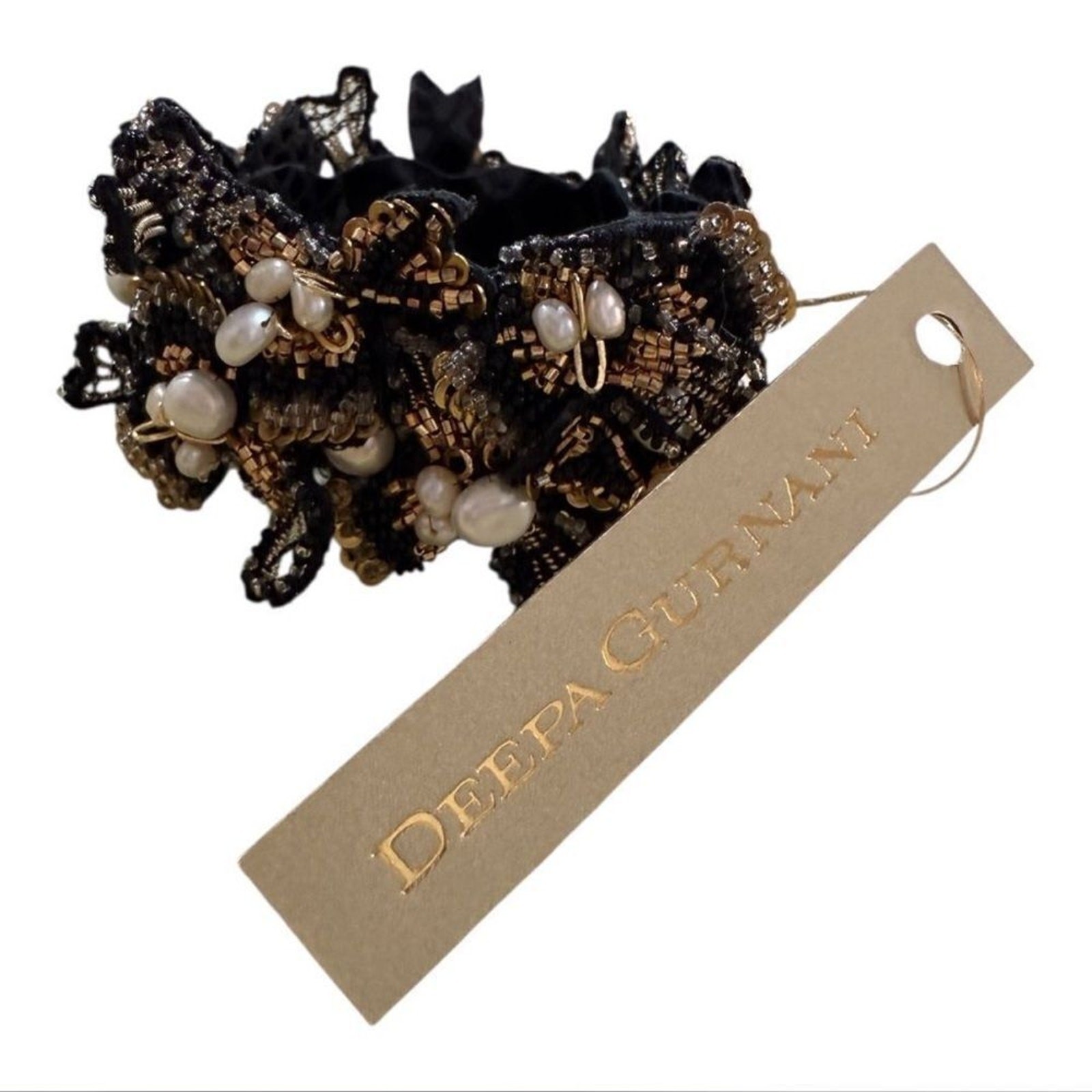 Deepa Gurnani Transcendence Collection Beaded Cuff Bracelet- Black/Gold