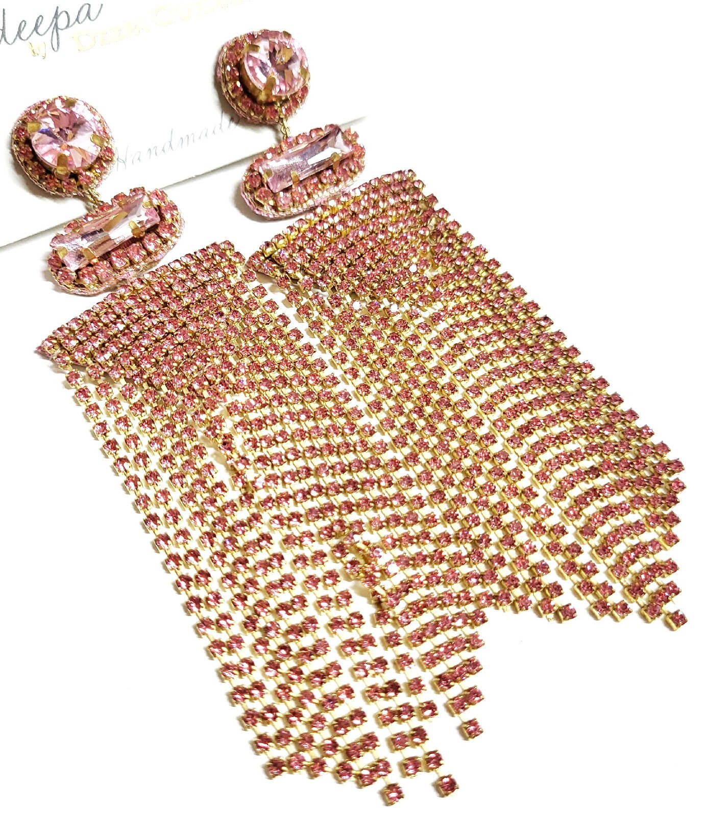 Deepa Gurnani Crystal Chandelier Earrings Peach Pink Goldtone Nickel Free NWT