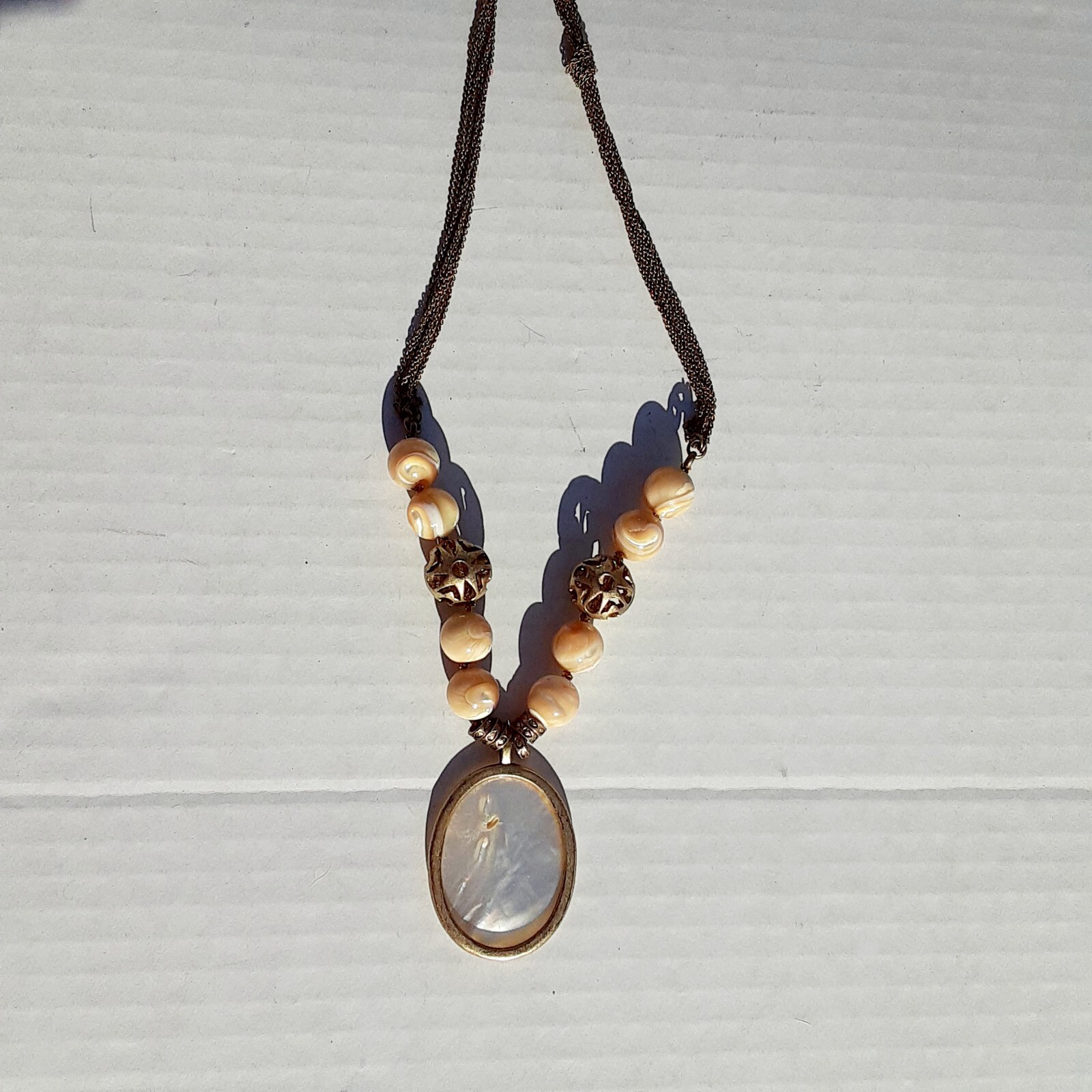 Shell Necklace Boho Jewelry Pendant Filigree Beads Multi Chain Victorian Style