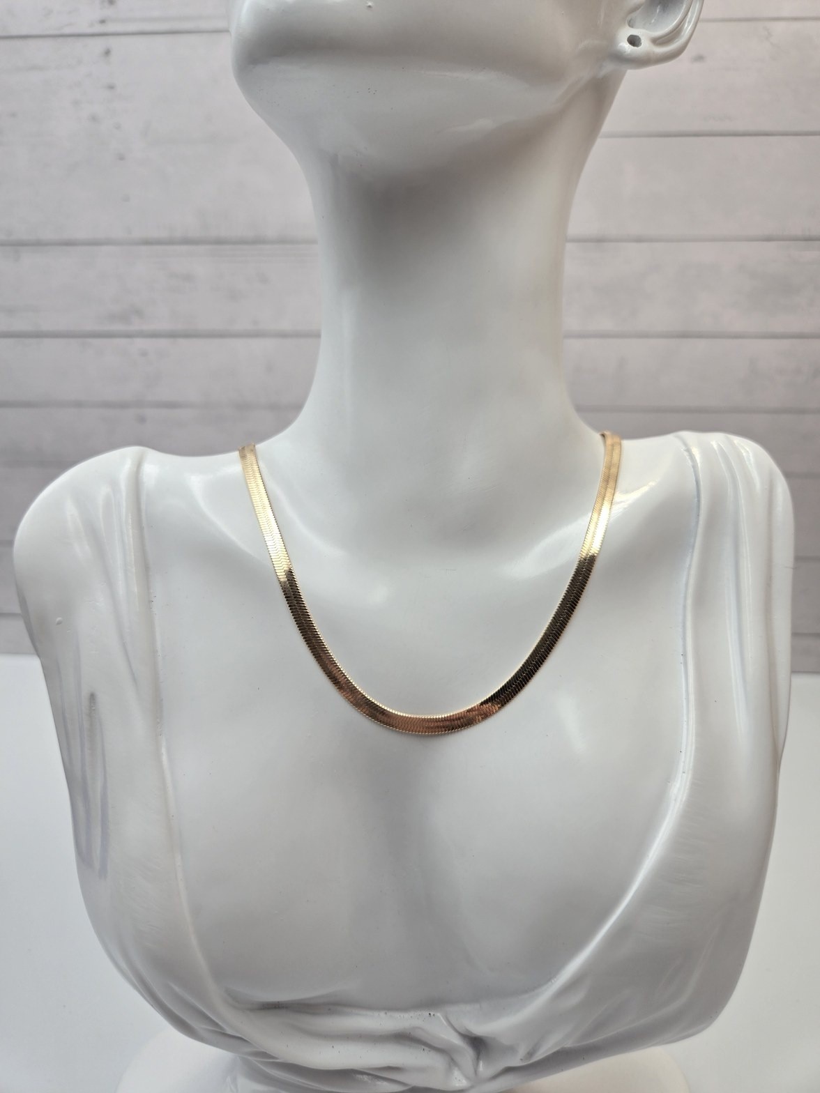 Gold Tone Herringbone Flat Snake Chain Necklace Adjustable Extender 331