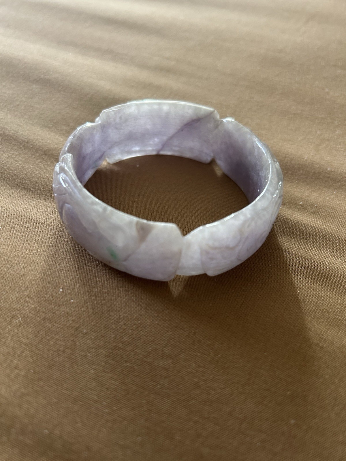 58-59MM Lavender Purple Burma Jadeite Jade Dragon Phoenix Carved Bracelet