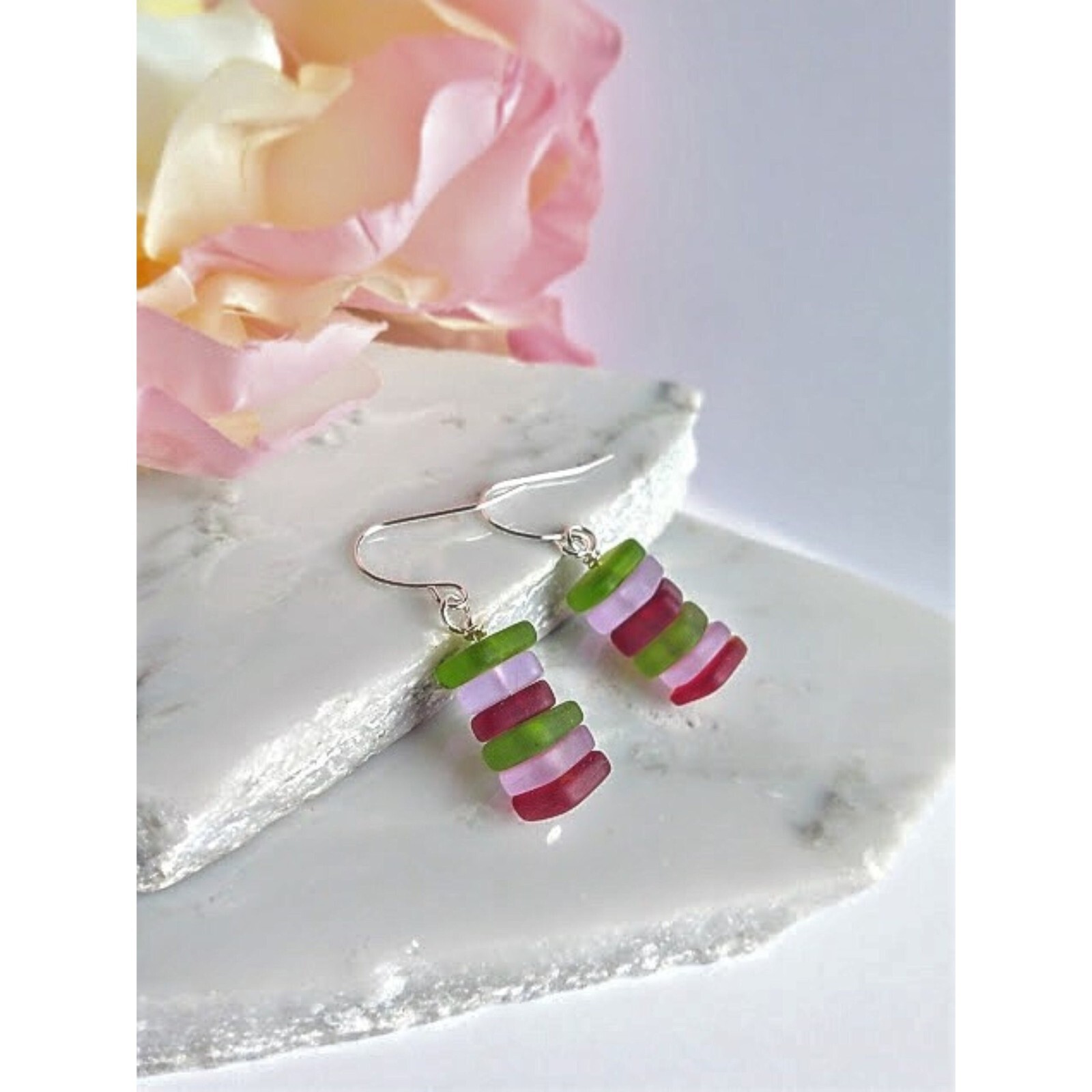 Sea Glass Beachy Inspired Jewelry Dangle Earrings Gift For Ocean Lover Dainty