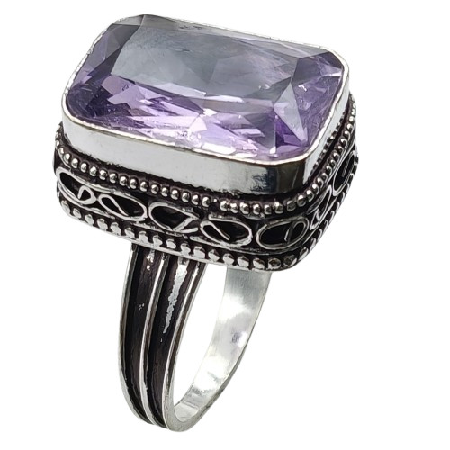 Pink Quartz Hydro Gemstone Antique Silver Plated Ring US Size-10.75 A 1321