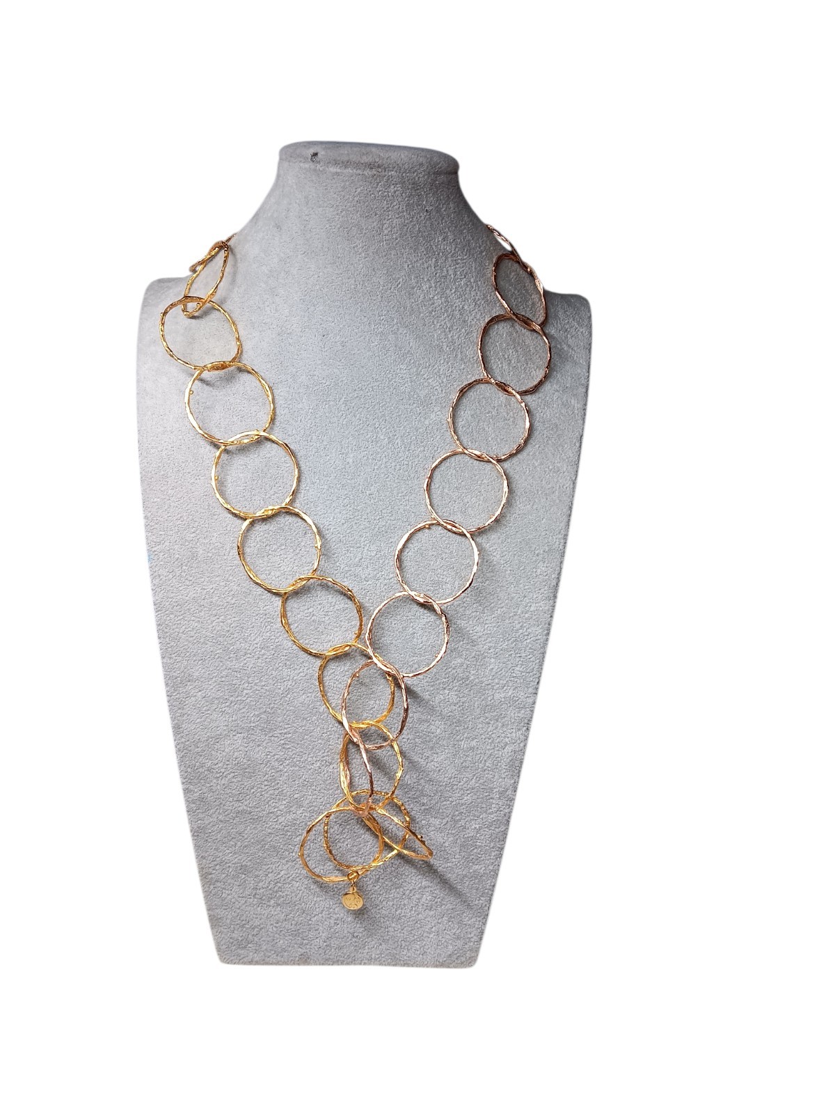Claudia Jaffe Twisted Circles Necklace Gold Tone 28″