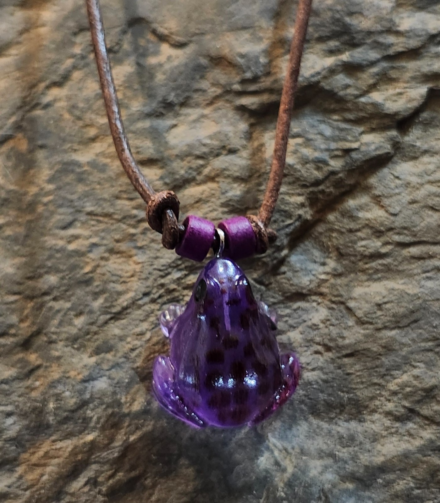 Frog Necklace, Purple, Resin, Novelty Necklace, Frog Jewelry, Leather Cord