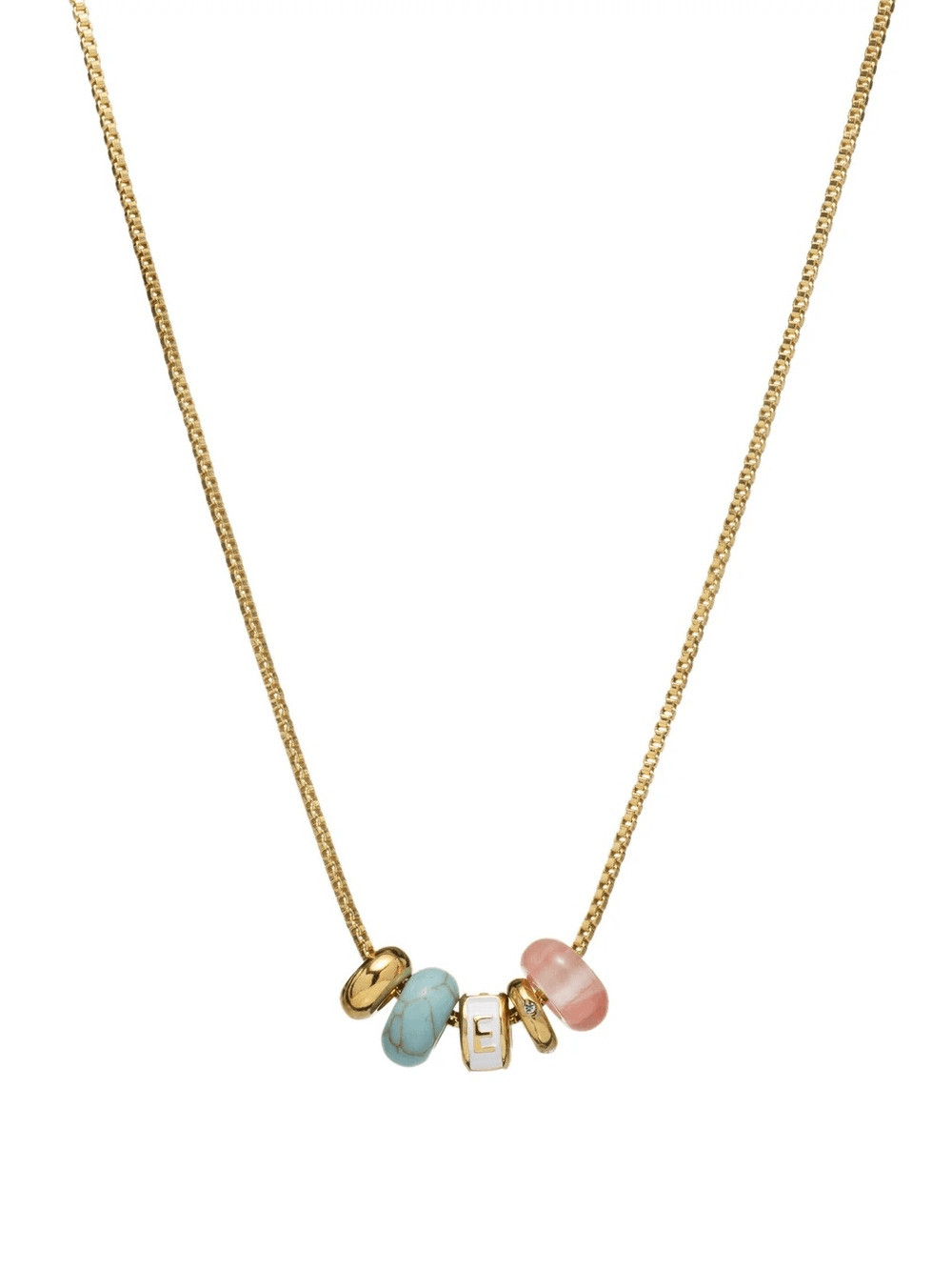 E’ Gold Chain Necklace with Turquoise and Pink Bead Accents