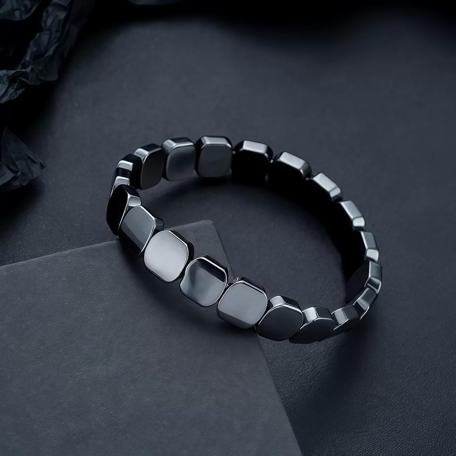 Hematite Bracelet for Men Natural Stone Beads Elastic Therapy Confidence Gift