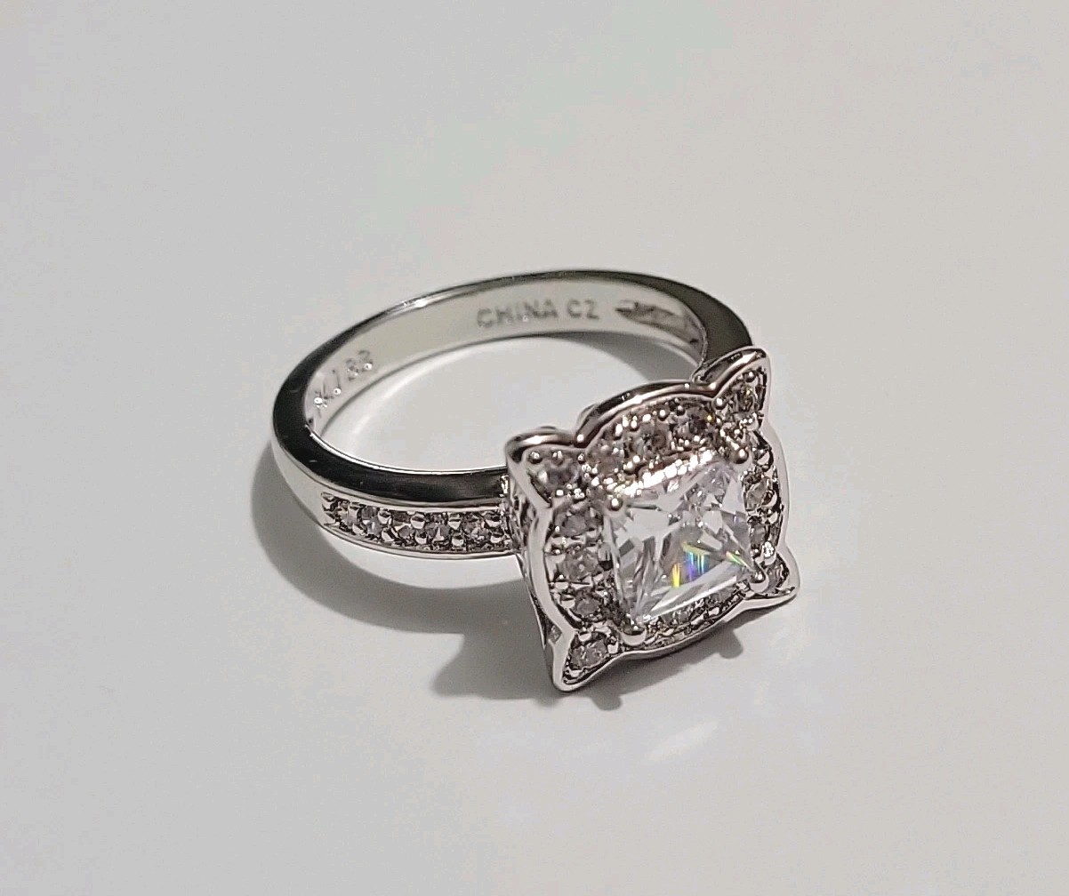 Gorgeous Sterling Silver CZ Halo Princess Cut Ring Size 9.25 PAJ 925 5.1g In Box