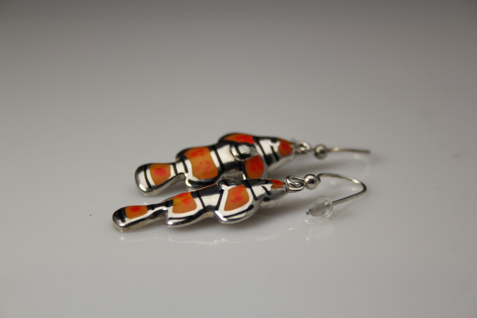 Sterling Silver KABANA Enameled Clown Fish Dangle Earrings 9.5 Grams (EAR5931)