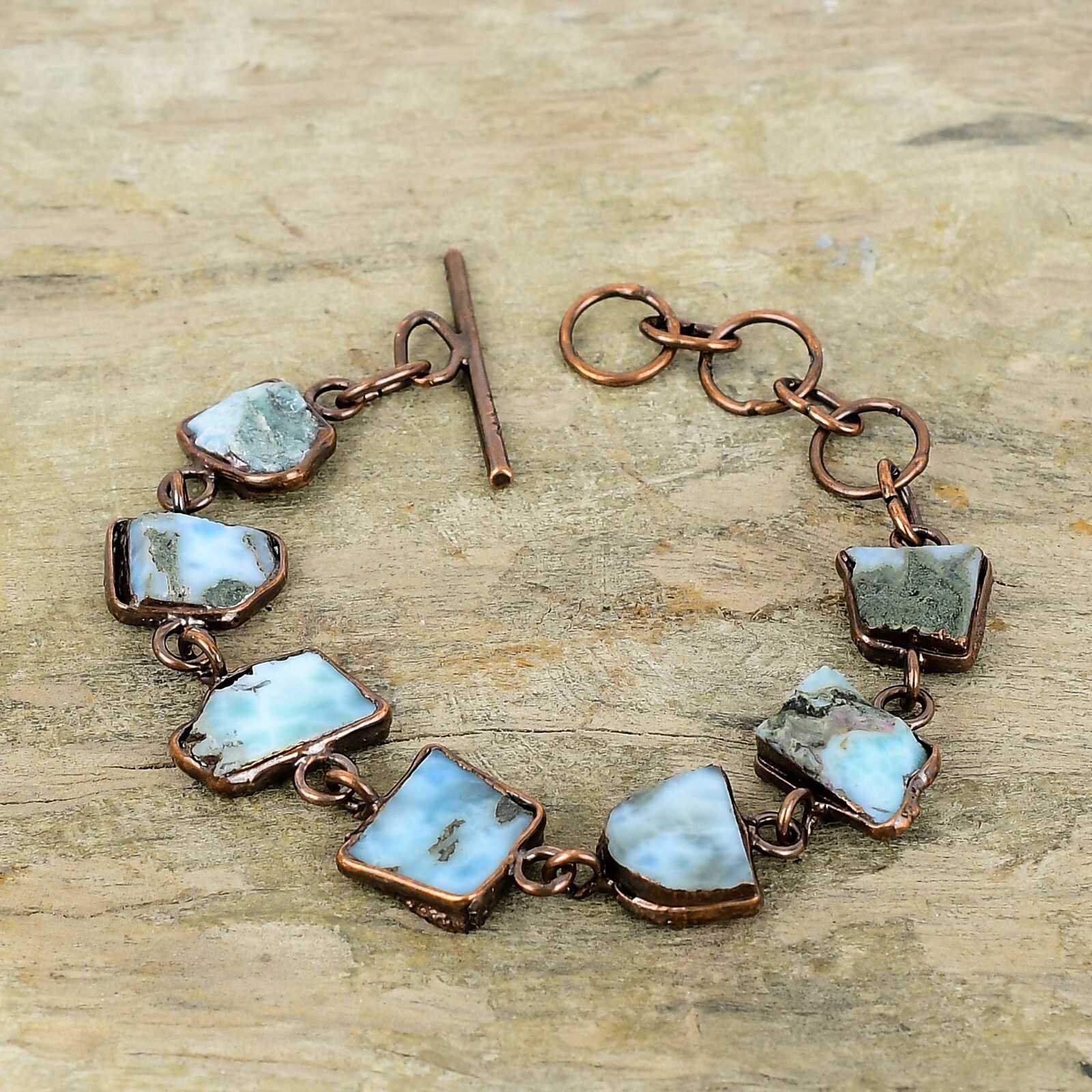 Larimar Rough Copper Electroformed Chain Adjustable Bracelet For Girls 6.0″
