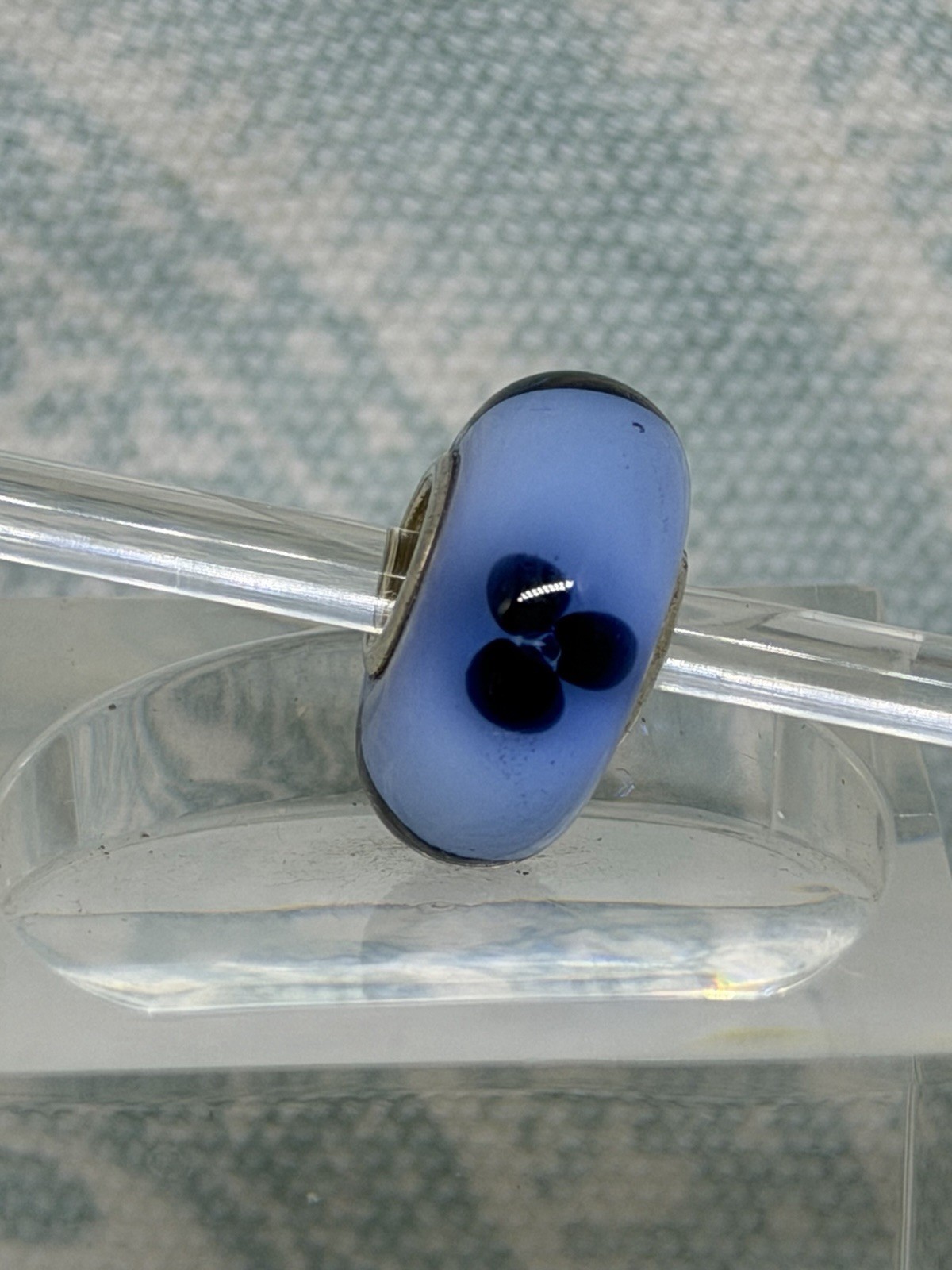 Authentic Trollbeads OOAK Navy (Almost Black) Flowers on Light Blue UU, New(125)