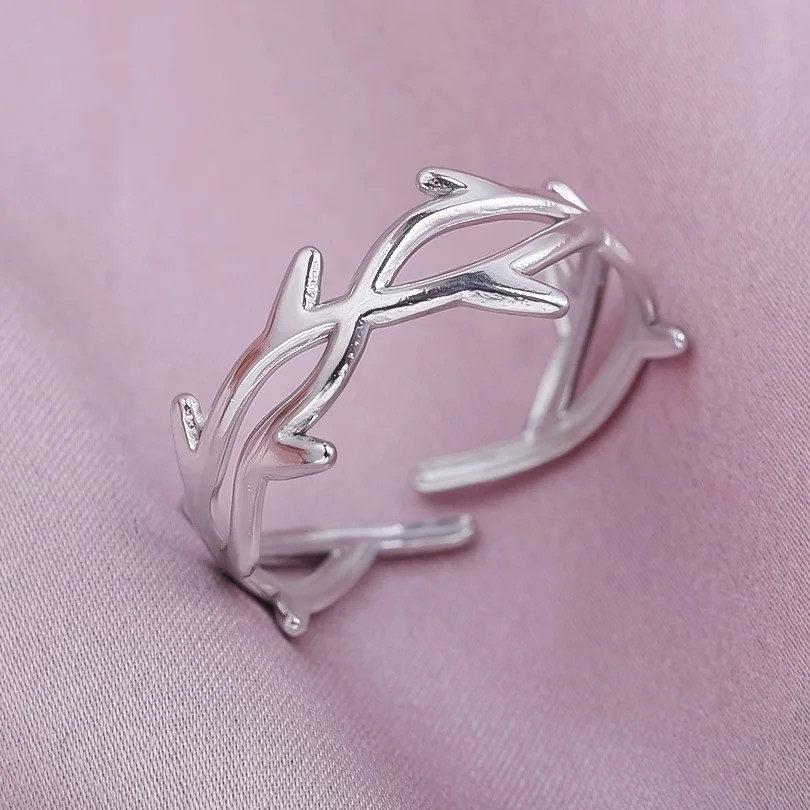 2PCS Stainless Steel Ring Leaf Water Droplet Adjustable Gold Plated Jewelry