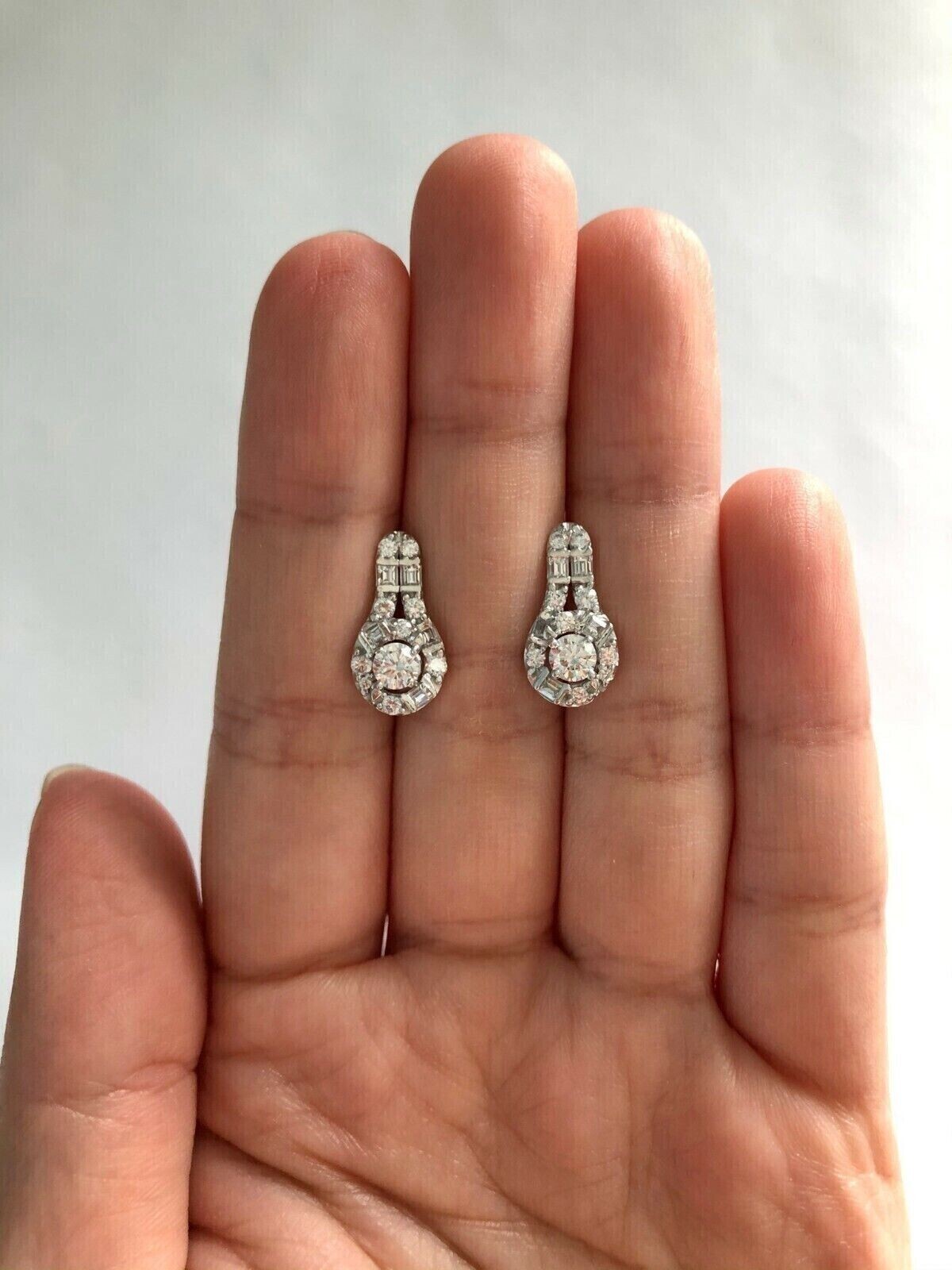 1.50Ct Round Cut Simulated Diamond Vintage Drop Earring In 14k White Gold Plated