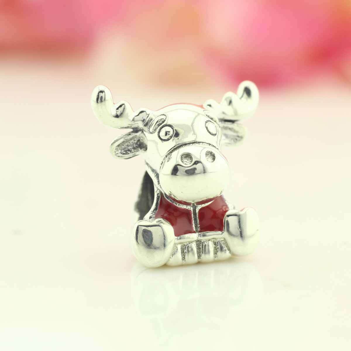 🦌🍁 1 piece European charm – Canada Moose – Maple Leaf silver & red spacer