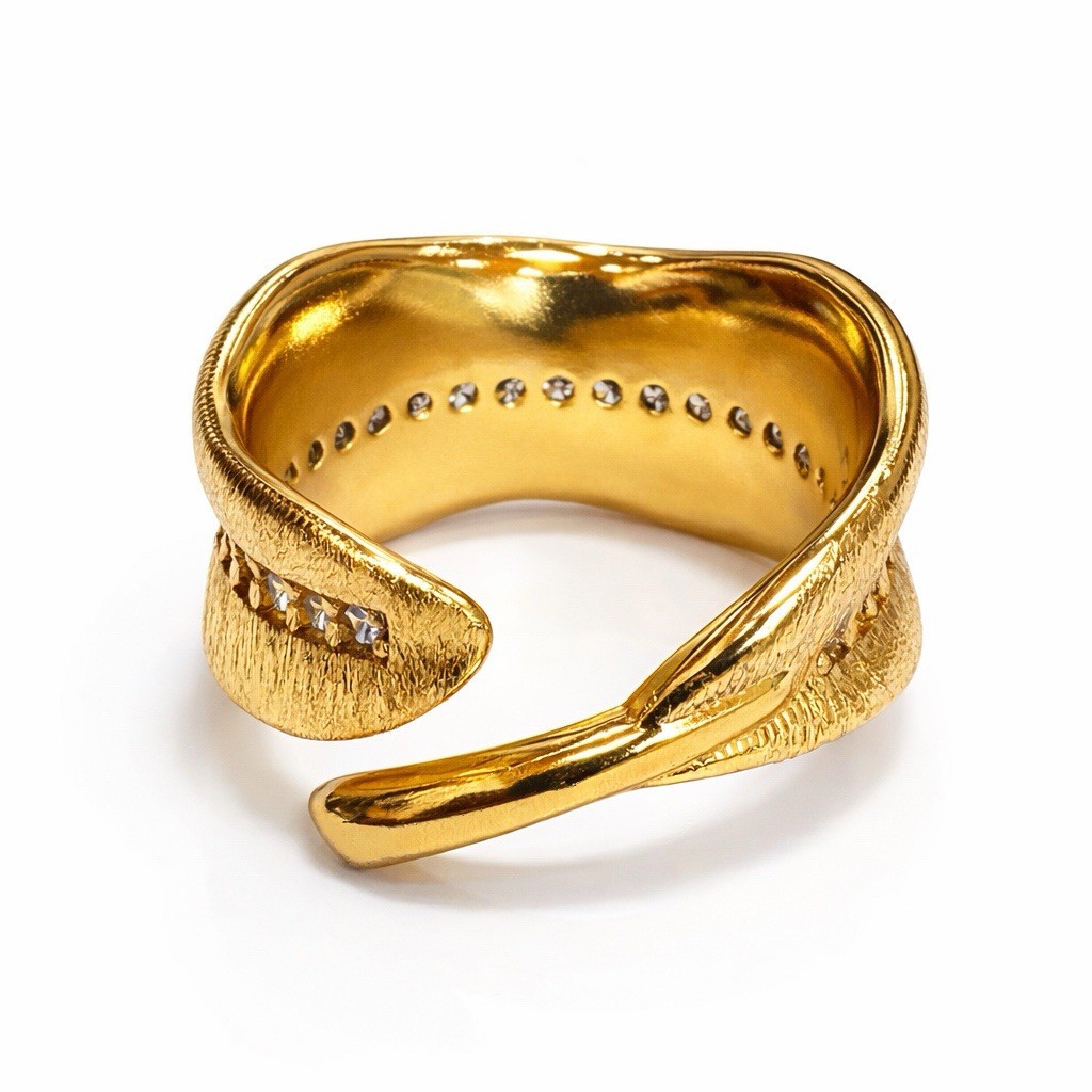 Brushed Finish Banana Leaf-Shaped Adjustable Open Ring Cocktail Unique jewelry