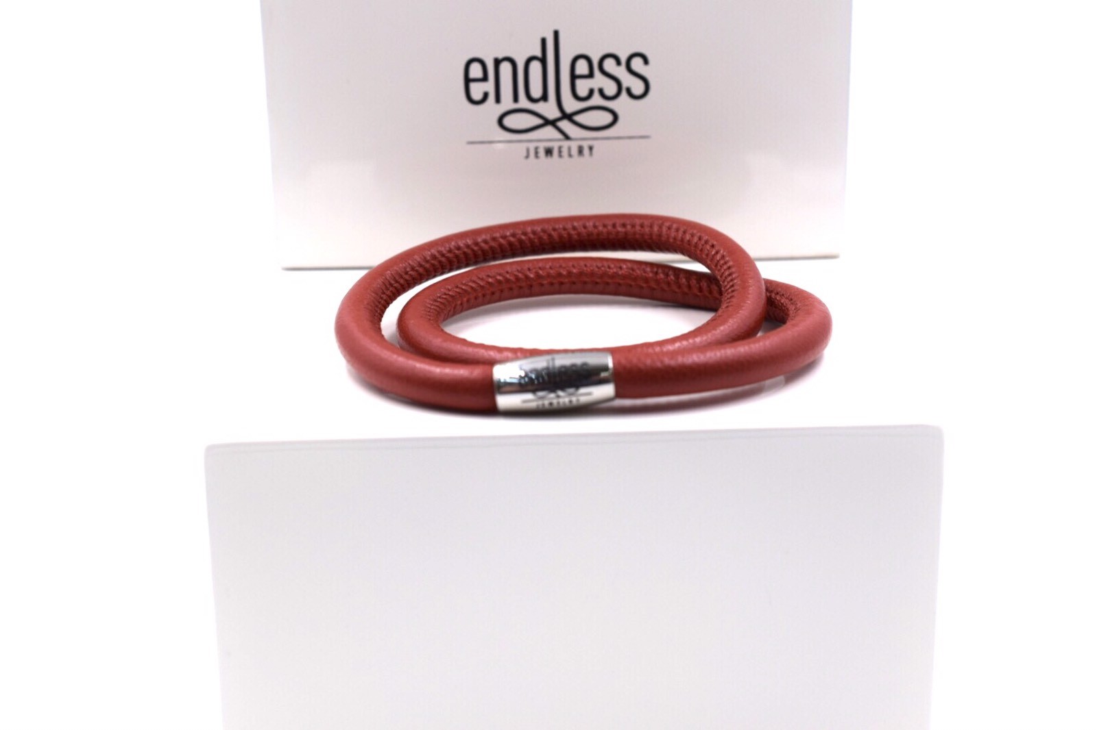 NEW ENDLESS RED LEATHER DOUBLE STRAP 7.0 INCH BRACELET #12107-36