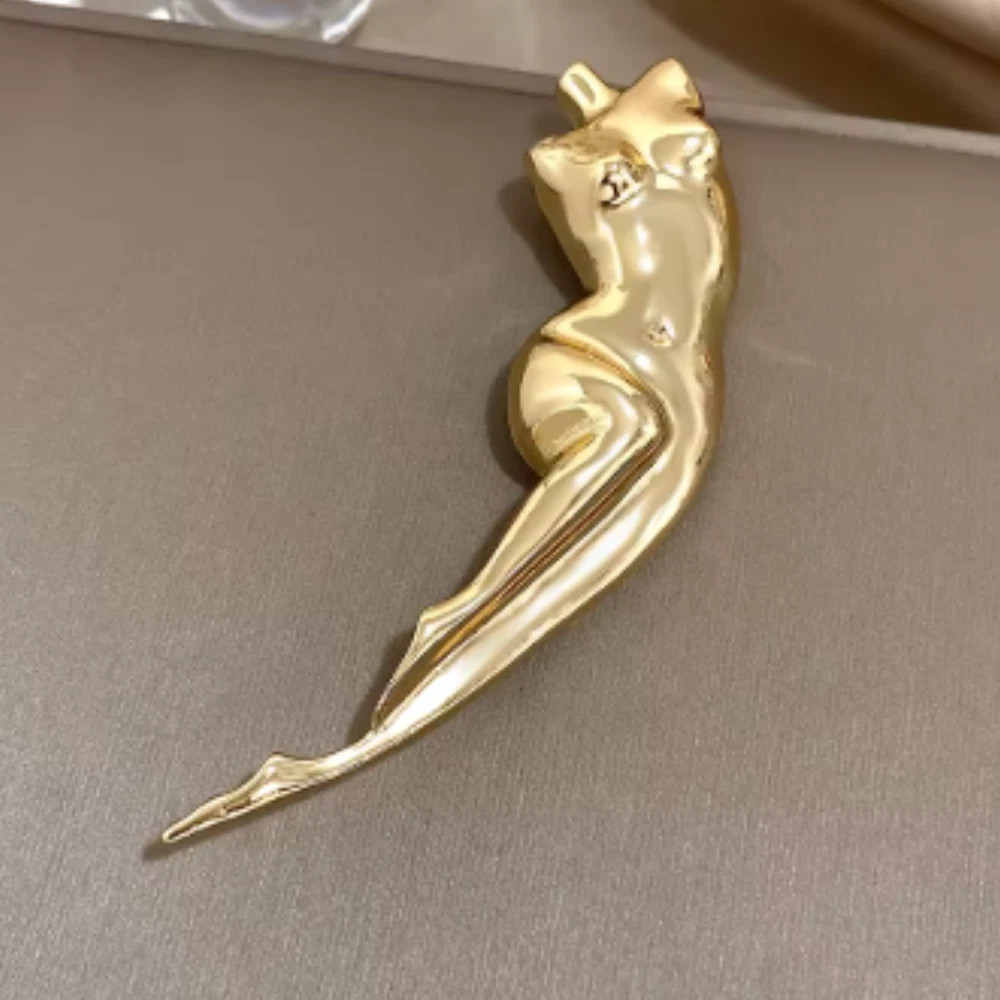 Women’s Day Abstract Beauty Lady Body Brooch Pin Gold Feminist Art Jewelry Gift