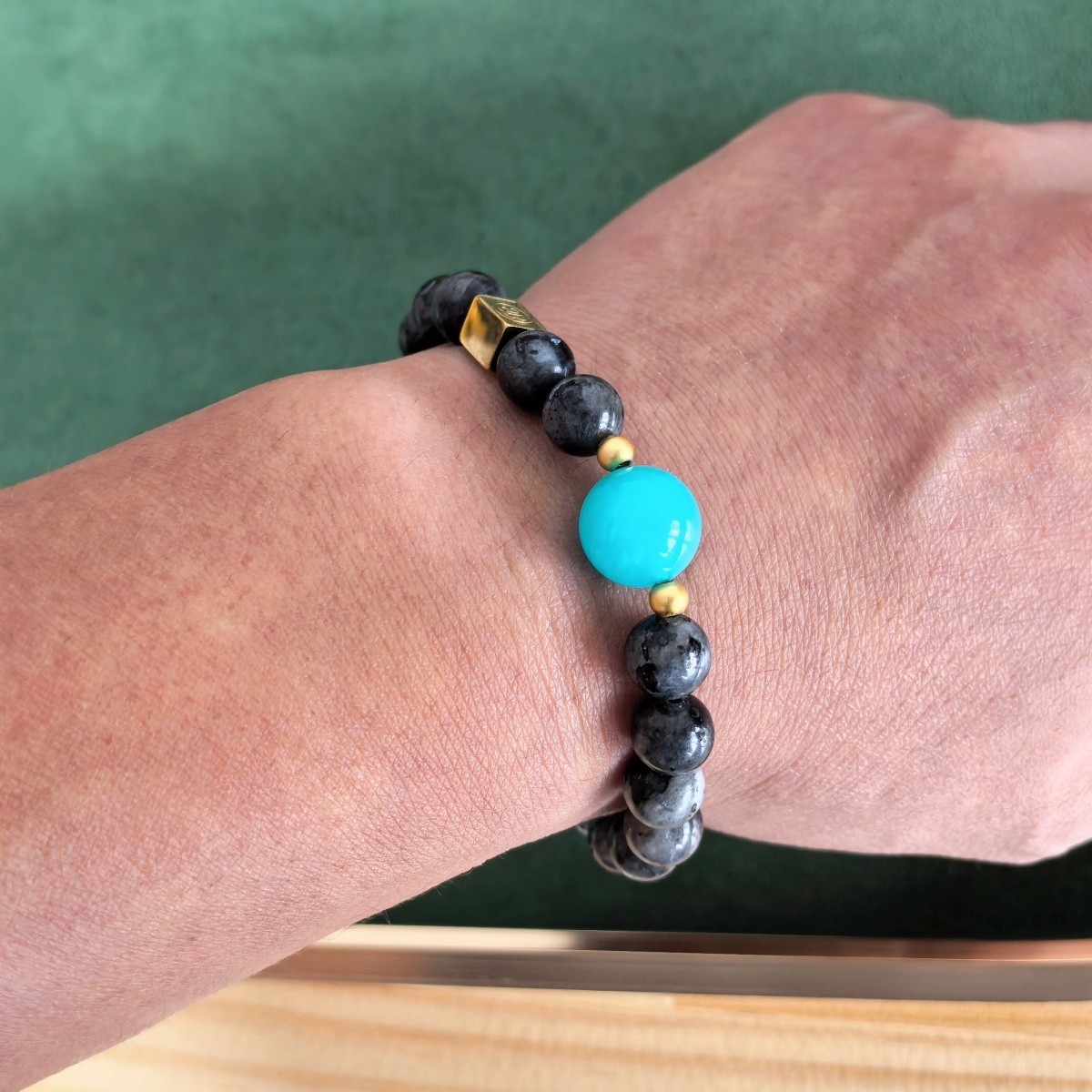 Custom Engraving Labradorite Ice Amazonite Beaded Bracelet Keepsake Jewelry Gift