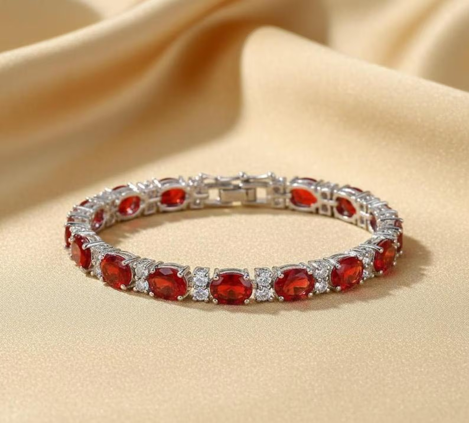 7.0 Ct Oval Cut Simulated Ruby 925 White Sterling Silver Women’s Tennis Bracelet