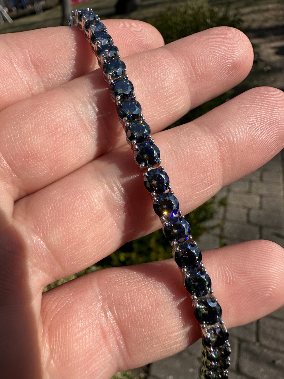 Real Iced Dark Blue MOISSANITE 5mm Tennis Bracelet 925 Silver Passes Tester GRA