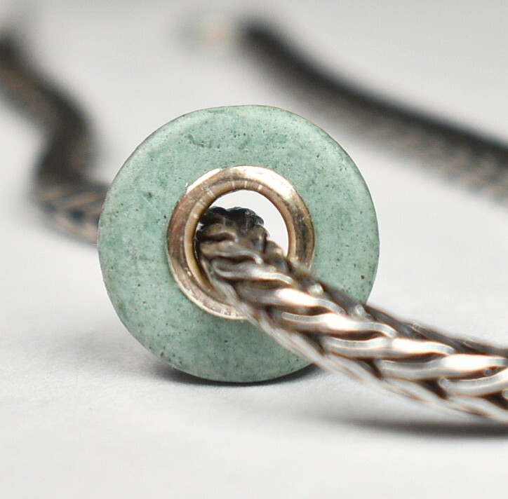 Greek Mykonos Ceramic charm bead 12.7mm, full silver core, sage green, coin