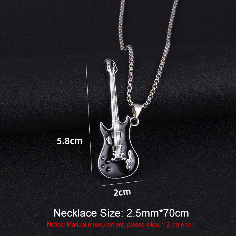 Guitar Pendant Necklace Retro Stainless Steel Guitar Jewelry Music Lovers Gifts