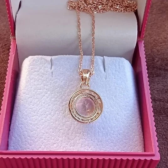3 Ct Round Cut Simulated Peach Morganite Diamond Pendant 14K Rose Gold Plated