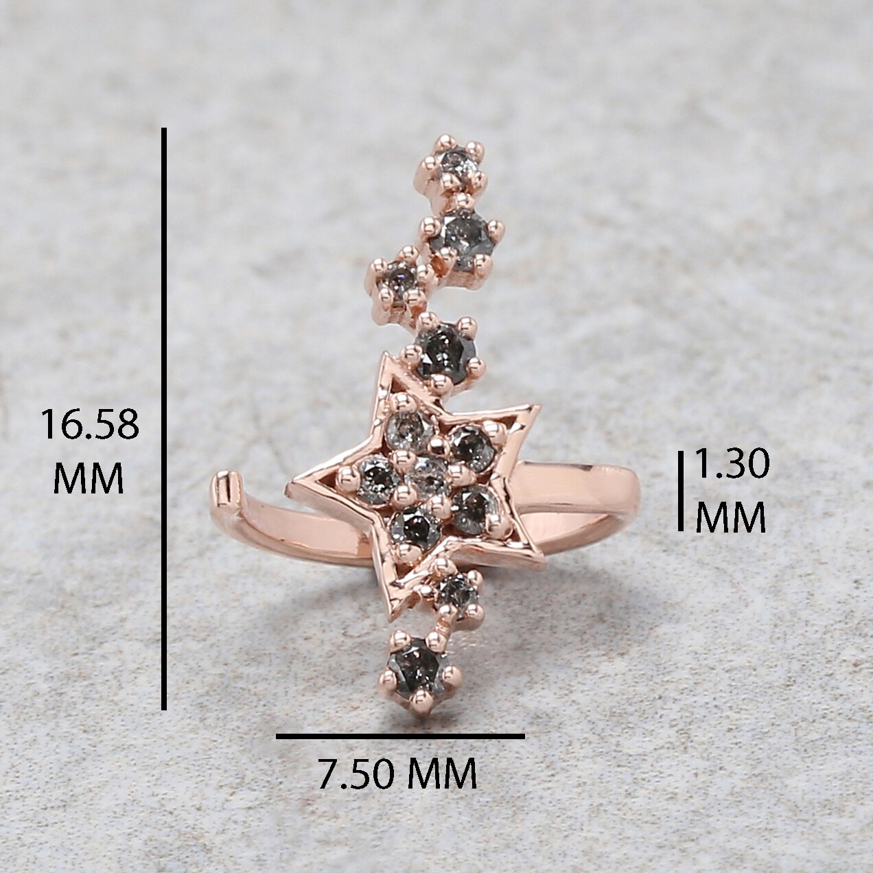 Round Black Grey Diamond Ear Cuff 14K Rose White Yellow Gold Ear Cuff KD1078