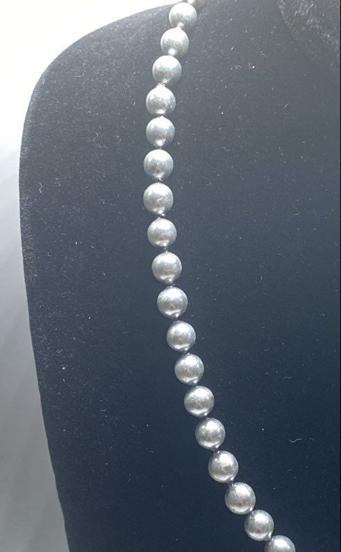 Sterling Silver 925 Blue Grey Faux Pearl Strand Necklace 18.5″ 6.2mm 21.6g