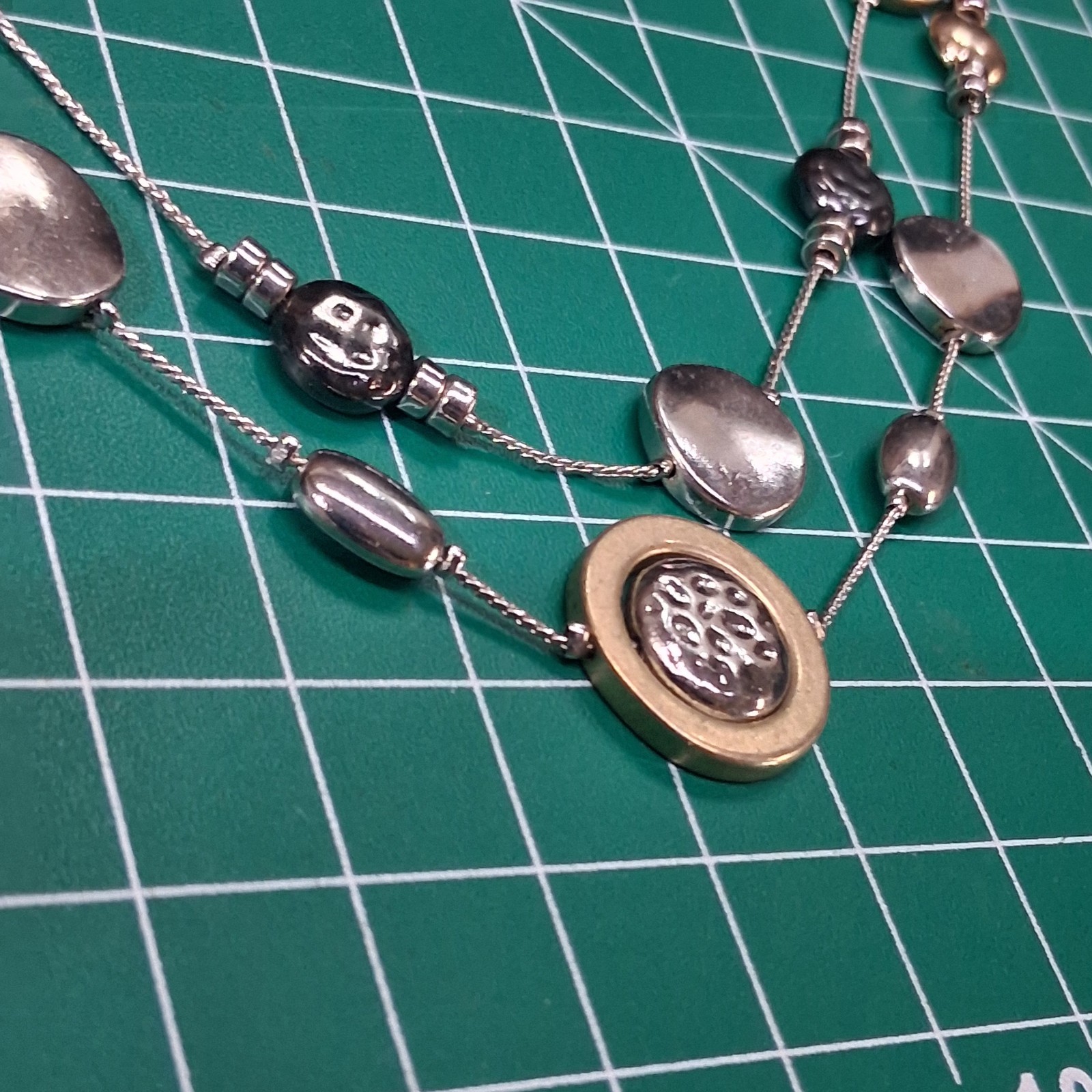 Stainless Steel & Brass Gyroscope Design 2-Tier 20” Snake Chain Necklace