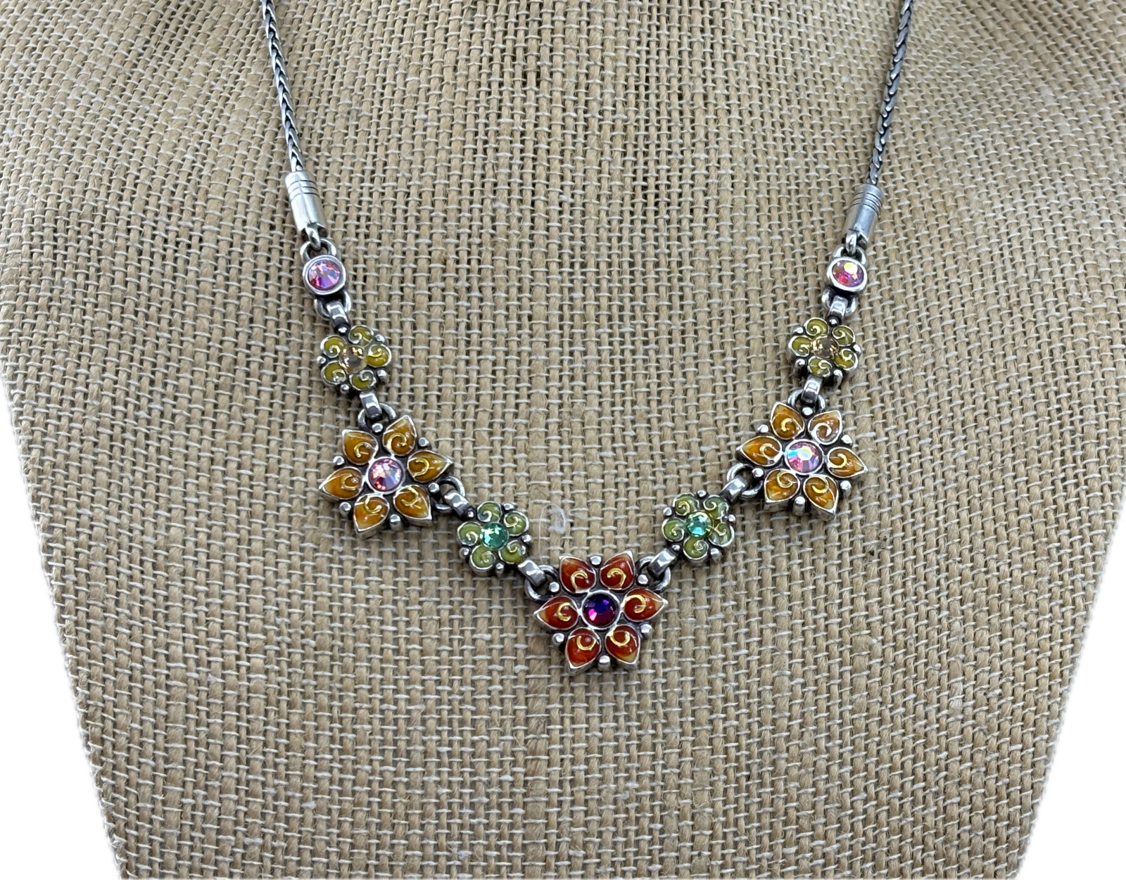 Brighton GARDEN OF EDEN Floral Multicolor Enamel & Crystal Necklace-14/16in-30g