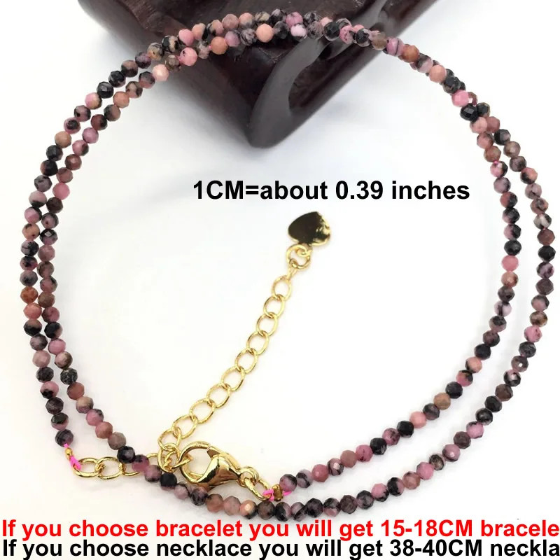 Natural Stone Necklace 2mm Faceted Bead Strand 38-40cm Adjustable Jewelry