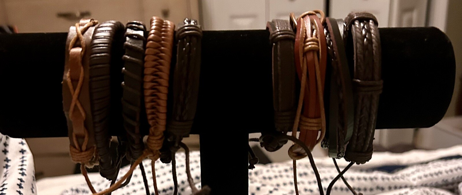 Stackable Brown Faux Leather Adjustable Bracelets Lot Of 9