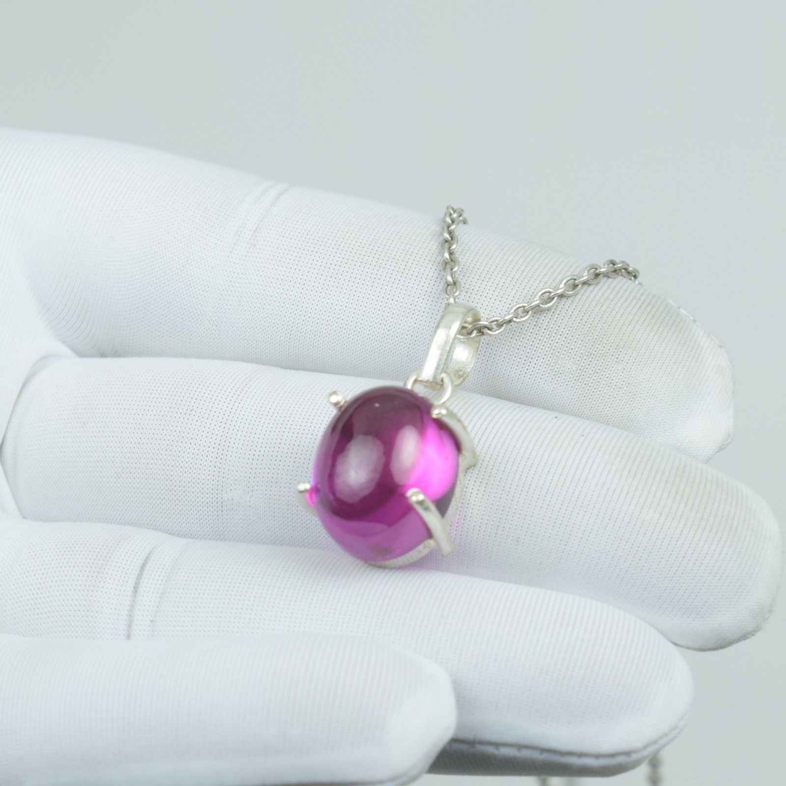 Pink Sapphire Oval Cabochon Pendant, September Birthstone Gift Jewelry Necklace,
