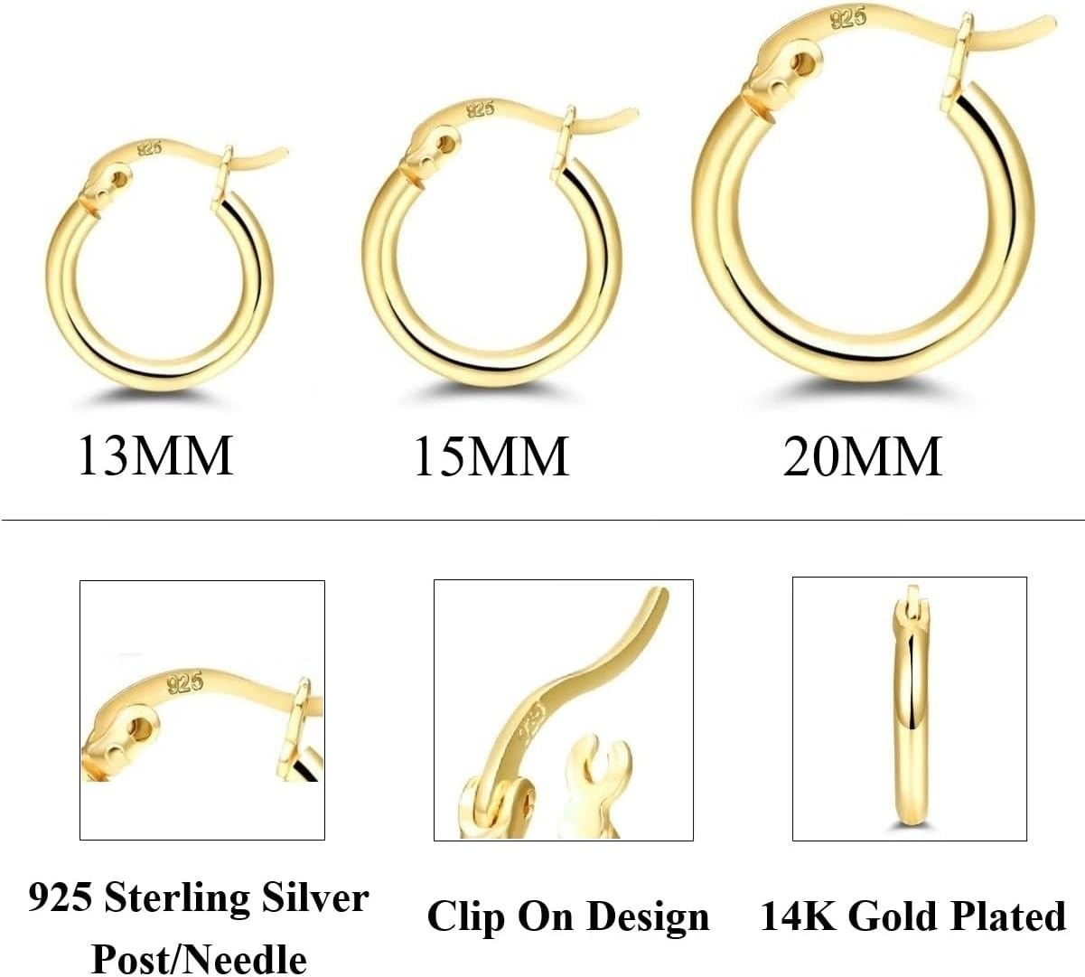 Lightweight & Durable Gold Plated Hoop Earrings – Perfect Gift Set of 3 Pairs