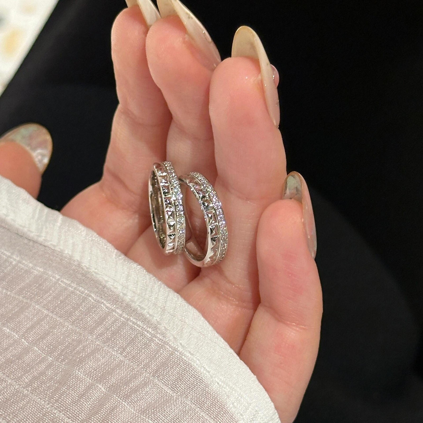 Half-circle Iced Zircon Lozenge Effect Tail Ring Women Gift 925 Sterling Silver