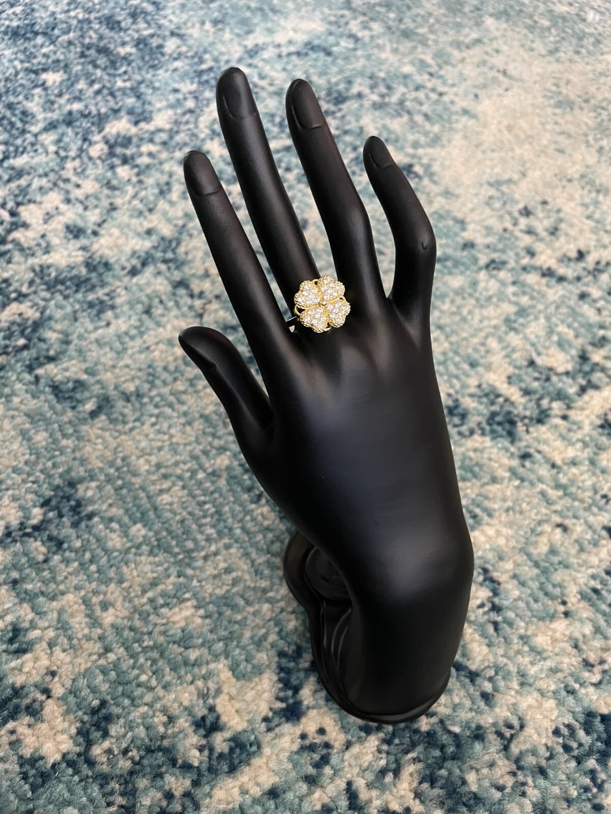 Four Leaf Clover Adjustable Opening Fidget Ring Anxiety Crystal *Spinning Ring*